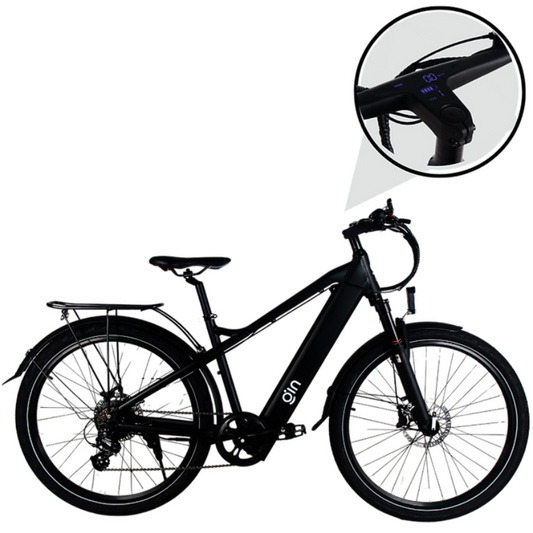GIN X 500W: Electric Hybrid Bike Crossbar Black- Sleek Display