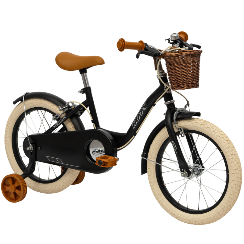 Vintage 16-inch Kids Bike 4-6 years Matte Black with basket & stabilisers