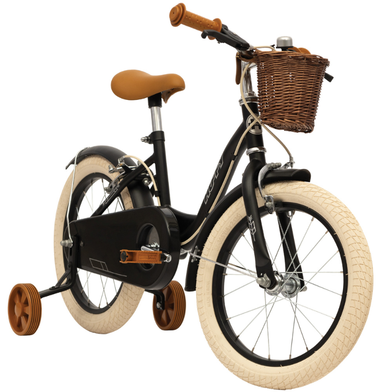 Vintage 16-inch Kids Bike 4-6 years Matte Black with basket & stabilisers