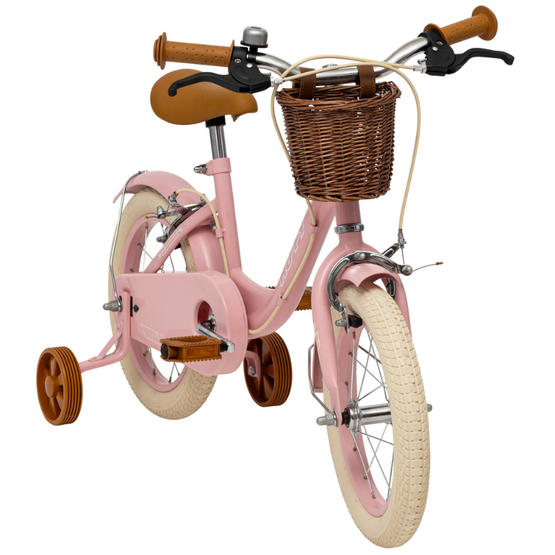 Vintage 14' Bike for Kids 4-6 yrs with basket & stabilisers Pink