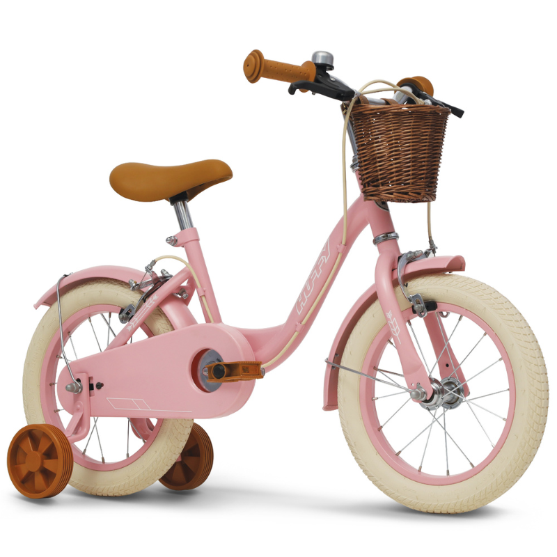 Vintage 14' Bike for Kids 4-6 yrs with basket & stabilisers Pink