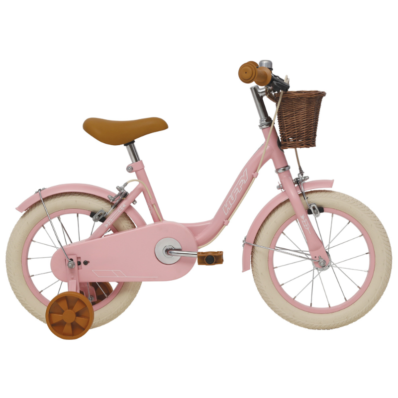Vintage 14' Bike for Kids 4-6 yrs with basket & stabilisers Pink
