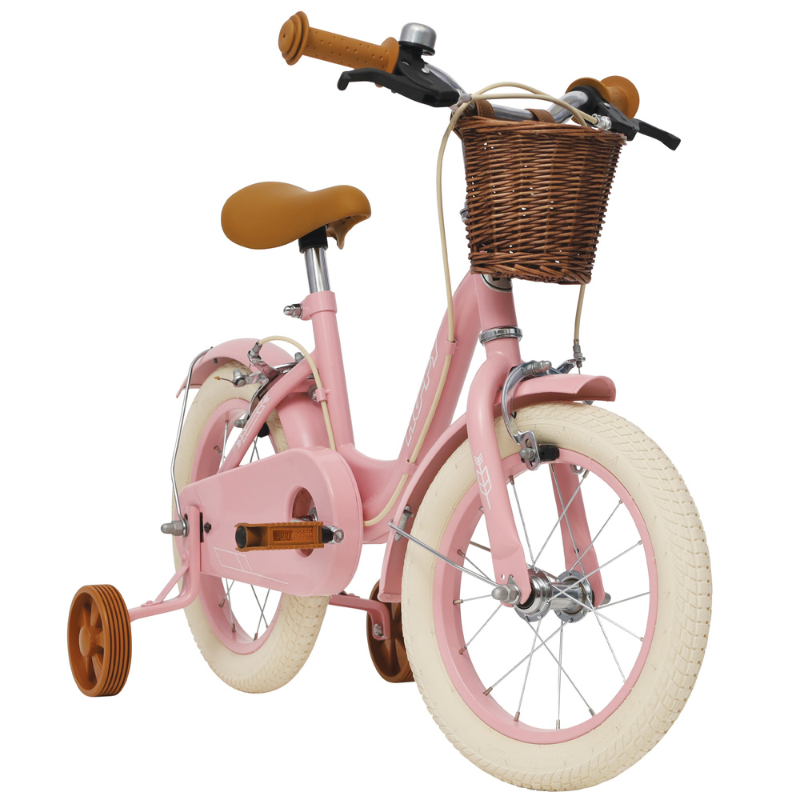 Vintage 14' Bike for Kids 4-6 yrs with basket & stabilisers Pink
