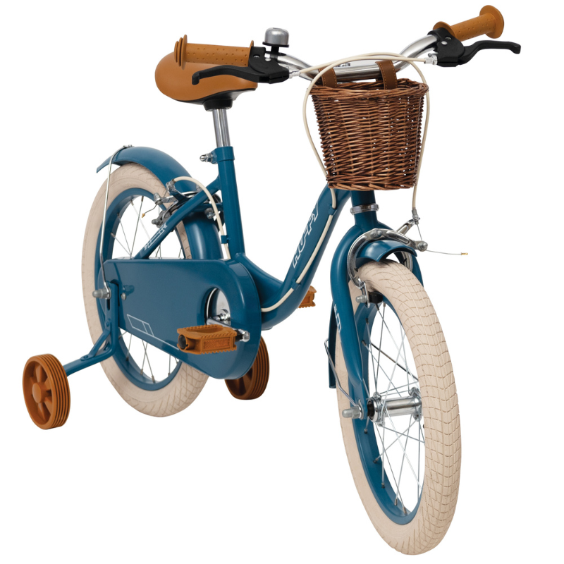 Vintage 16-inch Kids Bike 4-6 years Blue with basket & stabilisers