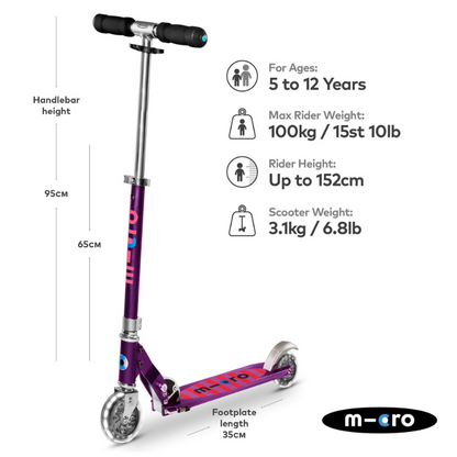 MICRO Sprite Classic LED Wheels Purple Scooter 5-12 years