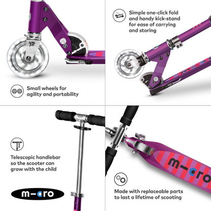 MICRO Sprite Classic LED Wheels Purple Scooter 5-12 years