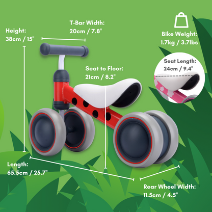 BOLDCUBE Betty Ladybird Baby Balance Bike 6-18 months