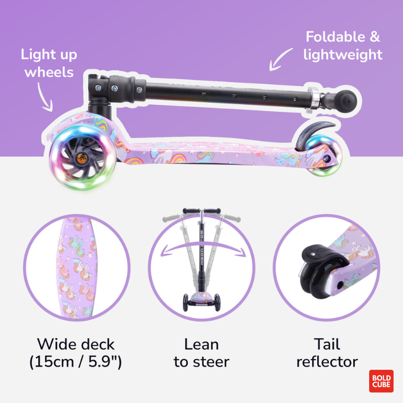 BOLDCUBE Kids Unicorn Land Big 3 Wheel Scooter 5+ years