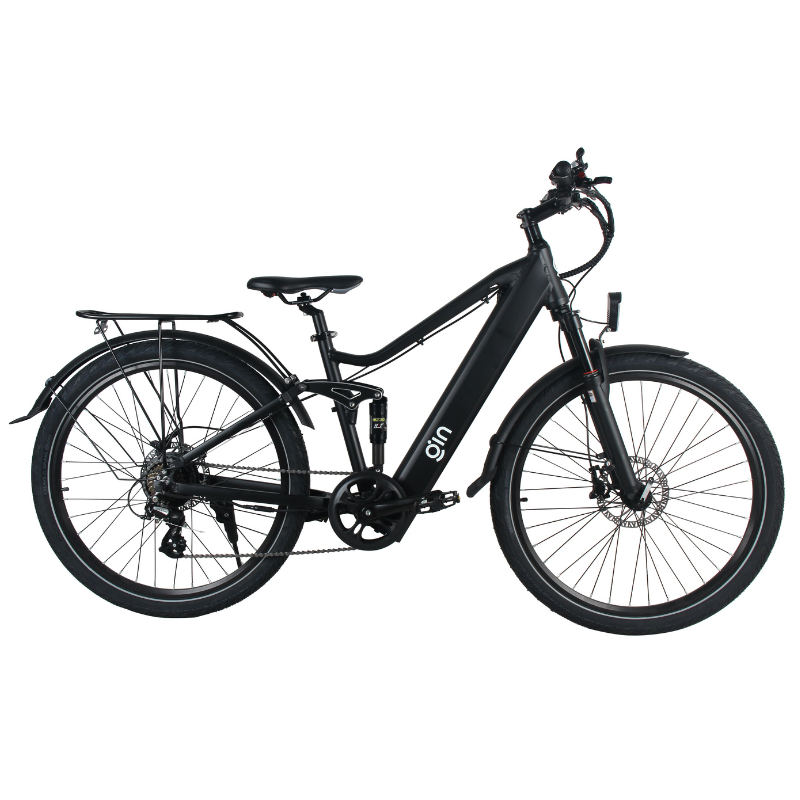 GIN X 250W: Electric Hybrid Bike Crossbar Black- Full Suspension