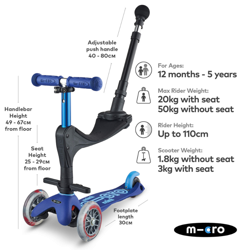 MICRO-Mini 3 in 1 Blue Scooter 12 months-5 years