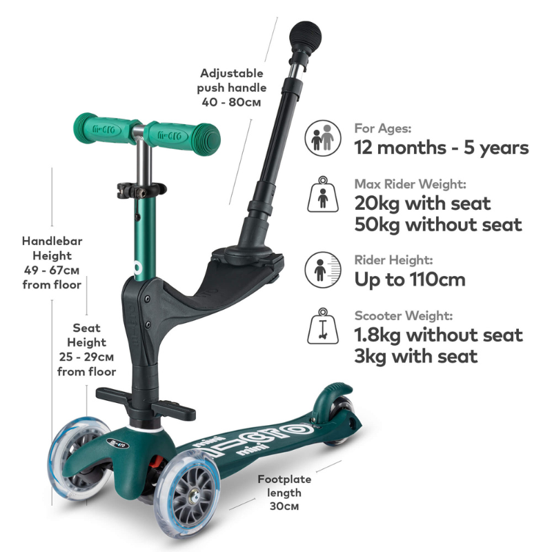 MICRO-Mini 3 in 1 Green Scooter 12 months-5 years