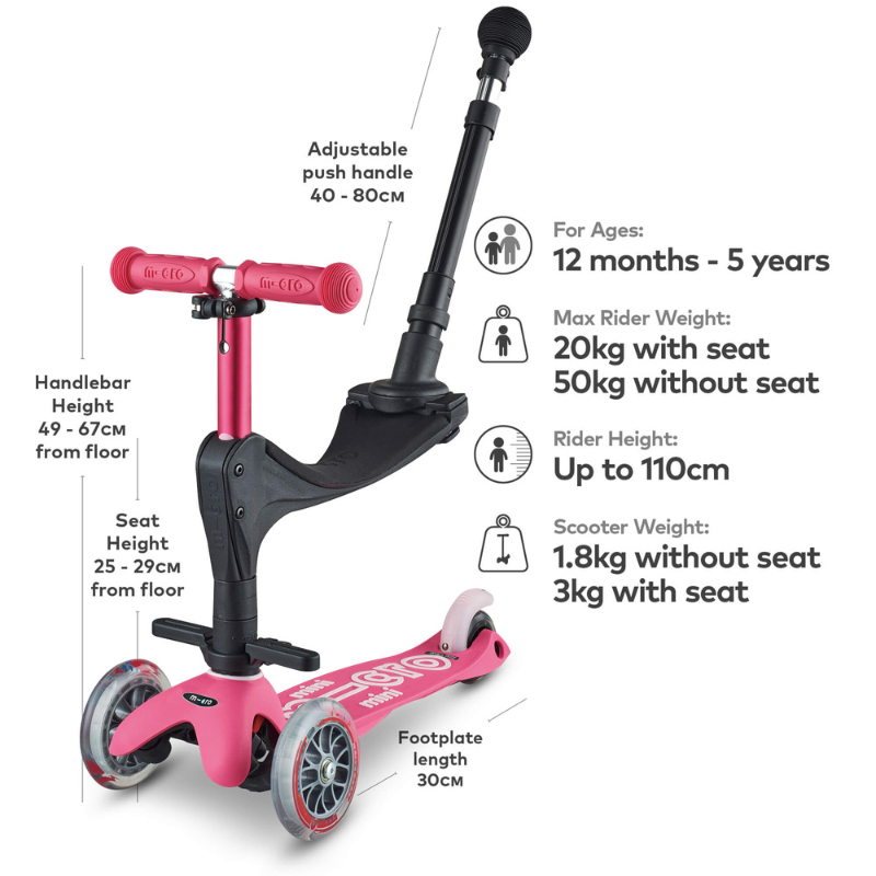 MICRO-Mini 3 in 1 Pink Scooter 12 months-5 years