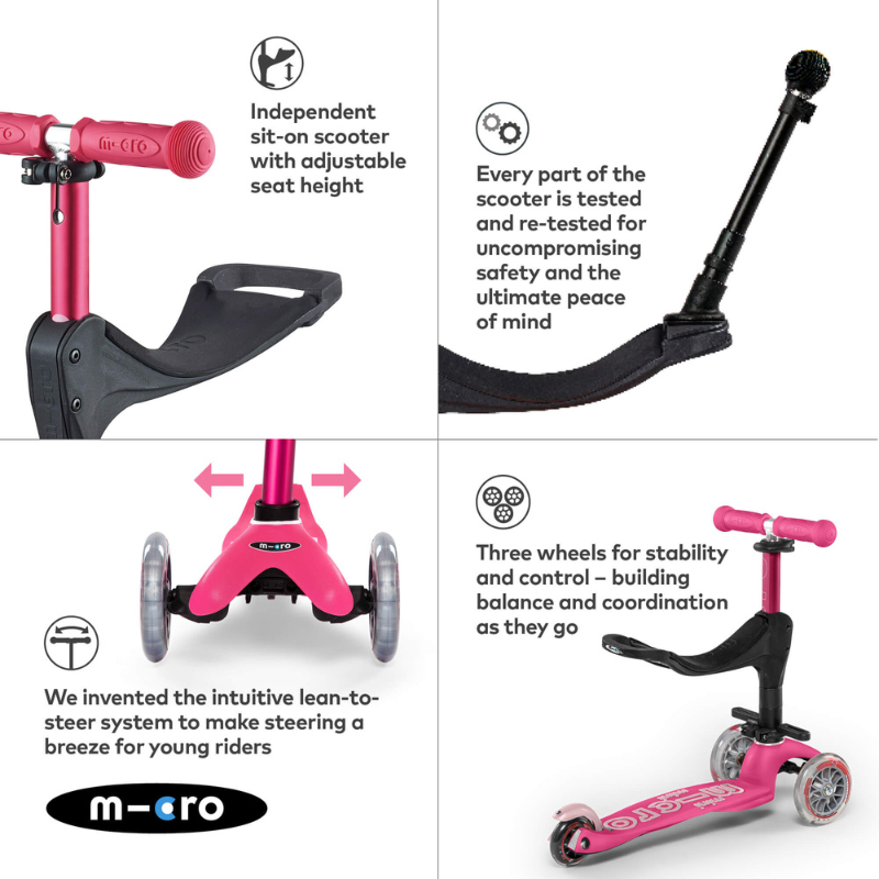 MICRO-Mini 3 in 1 Pink Scooter 12 months-5 years