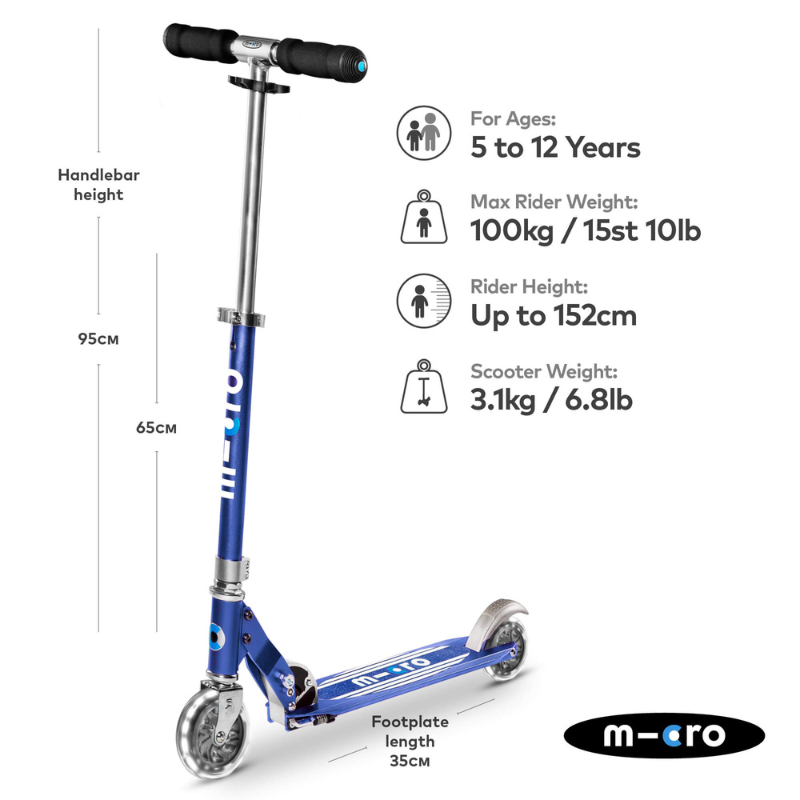 MICRO Sprite Classic LED Wheels Blue Scooter 5-12 years