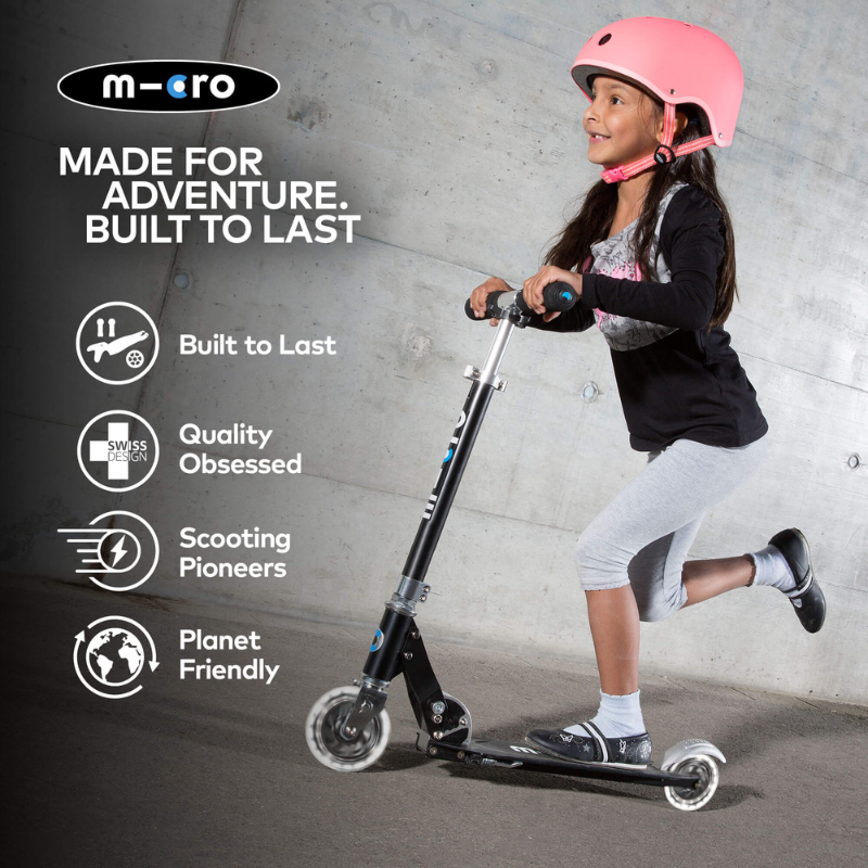 MICRO Sprite Classic LED Wheels Black Scooter 5-12 years