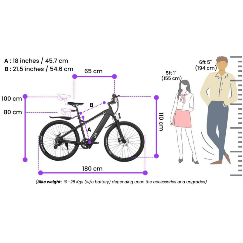 GIN X 500W: Electric Hybrid Bike Crossbar Black- Sleek Display