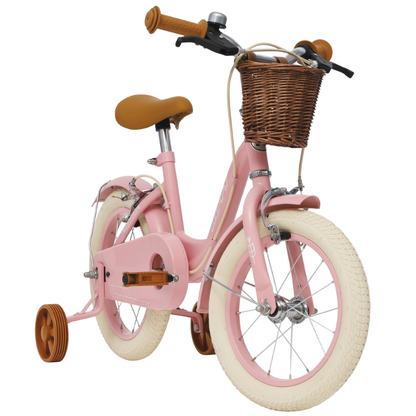 Vintage 14' Bike for Kids 4-6 yrs with basket & stabilisers Pink