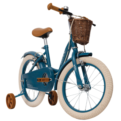 Vintage 16-inch Kids Bike 4-6 years Blue with basket & stabilisers